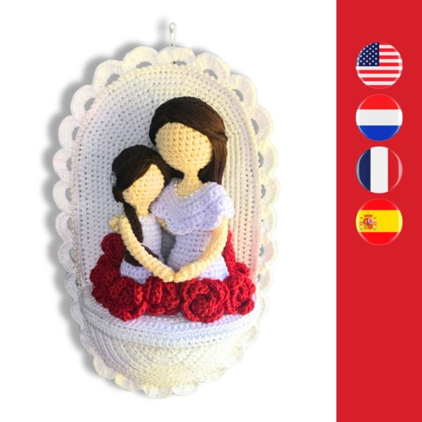 crochet mother and daughter surrounded by roses