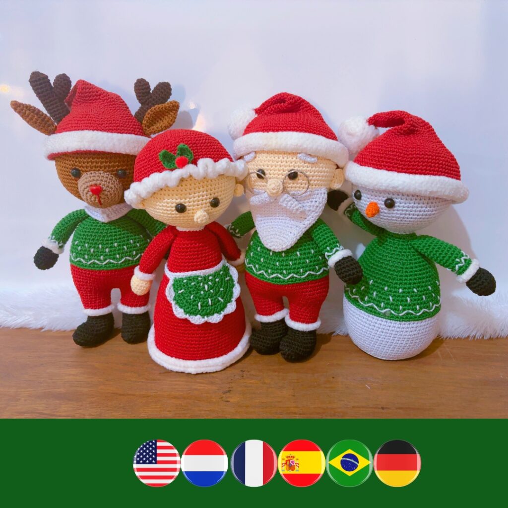 crochet Santa, Mrs Claus, reindeer, snowman