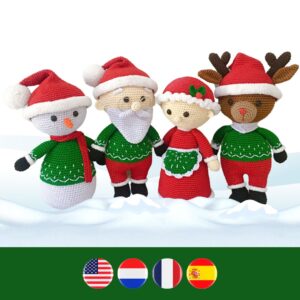 crochet Santa, crochet Mrs Claus, crochet reindeer, crochet snowman