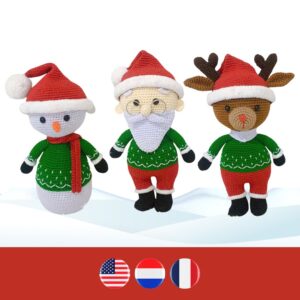 crochet Santa, reindeer, snowman