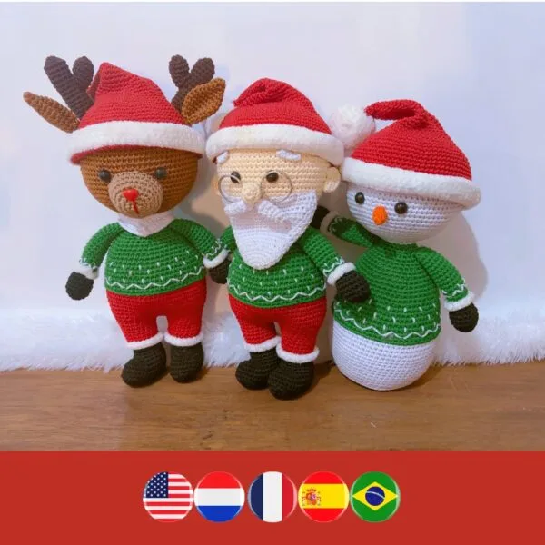 crochet Santa, reindeer and snowman