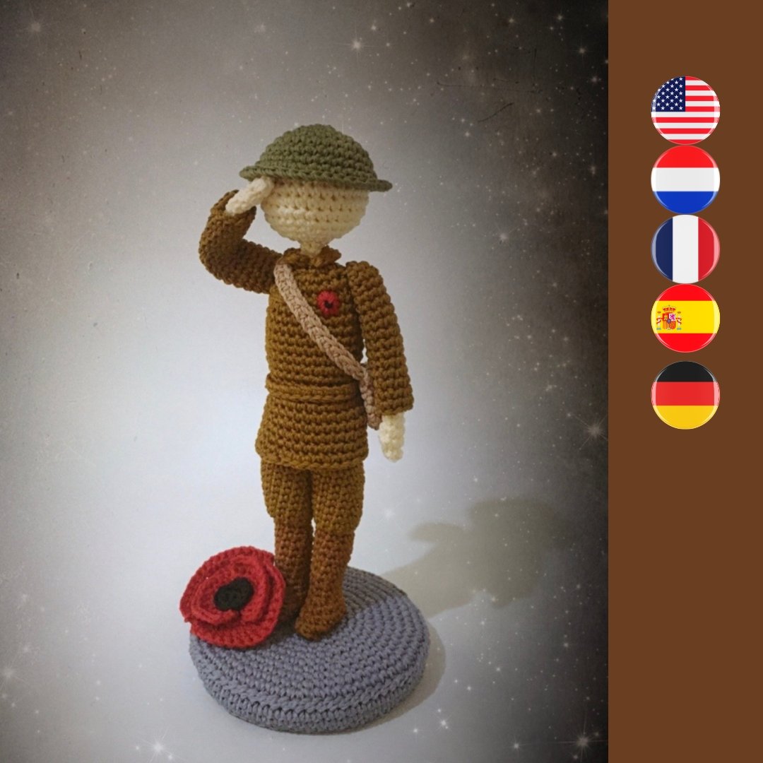 crochet soldier with crochet poppy