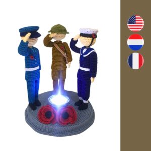 crochet soldier, sailor and pilot with poppy and LED candle