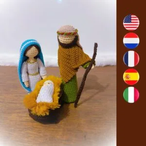 crochet holy family with Mary, Jesus and Joseph