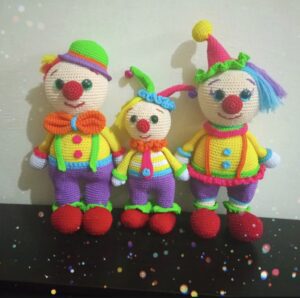 crochet clown trio