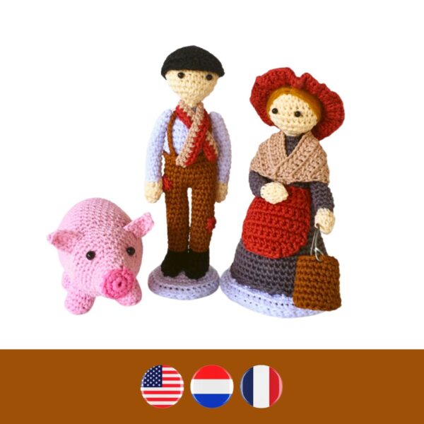 crochet farmers with crochet pig