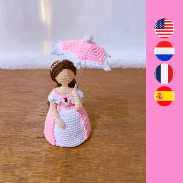 crochet Victorian lady with parasol