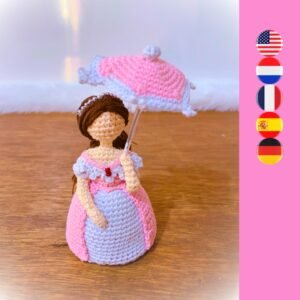 crochet Victorian doll with umbrella