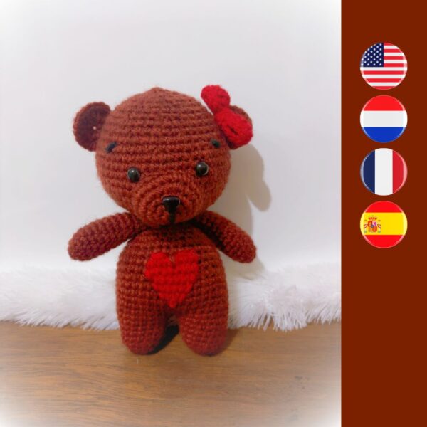 crochet teddy with heart on the belly