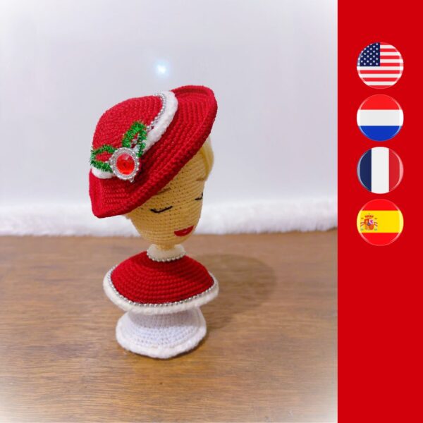 crochet Christmas lady bust with hat