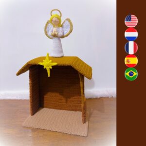 crochet nativity stable with star and angel