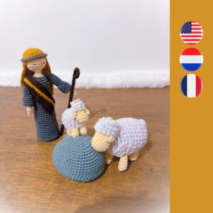 crochet shepherd with sheep