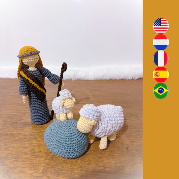 crochet shepherd with sheep