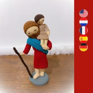 crochet version of Catholic saint Christopher with Jesus on his shoulder