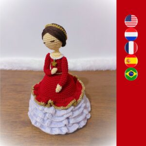 crochet duchess doll wearing red Christmas dress