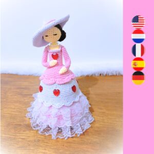 crochet lady doll in pink with hat