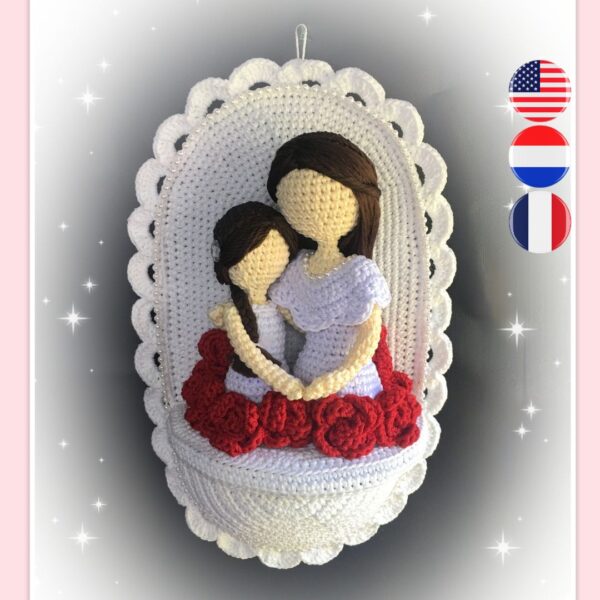 crochet mother and daughter surrounded by roses
