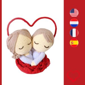 crochet valentine couple in crochet rose with heart