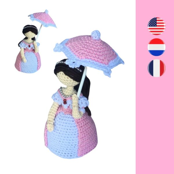 crochet Victorian lady with umbrella