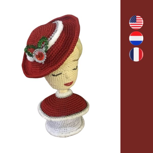 crochet Christmas lady bust with hat