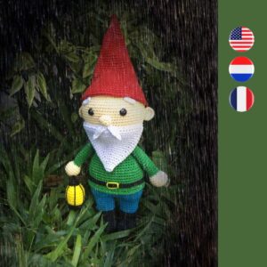 crochet garden gnome with lantern