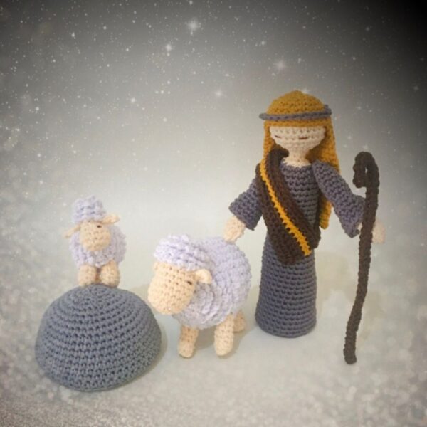crochet shepherd and sheep
