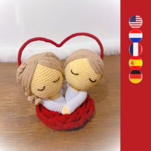 crochet Valentine's couple with crochet rose and heart