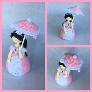 crochet lady with umbrella