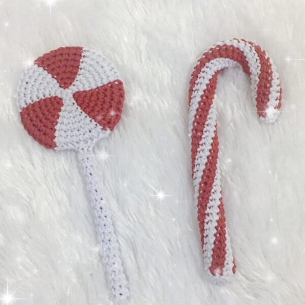 crochet candy cane and lollypop