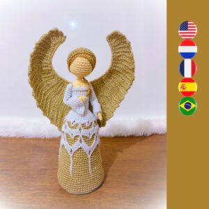 crochet Christmas angel with white and gold