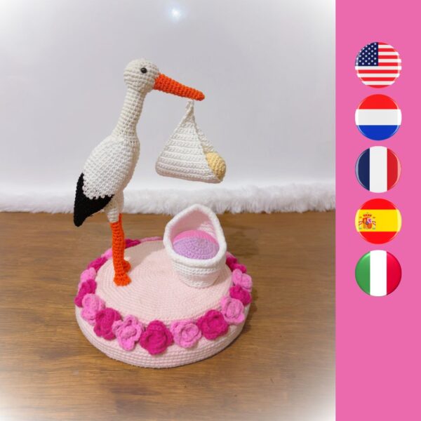 crochet stork with baby