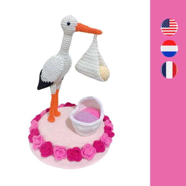 crochet stork with baby