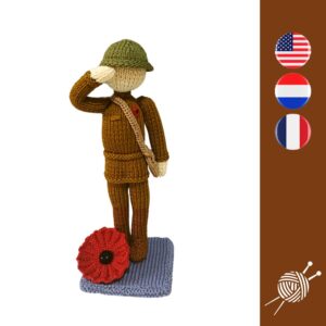 knitting soldier with knitted poppy