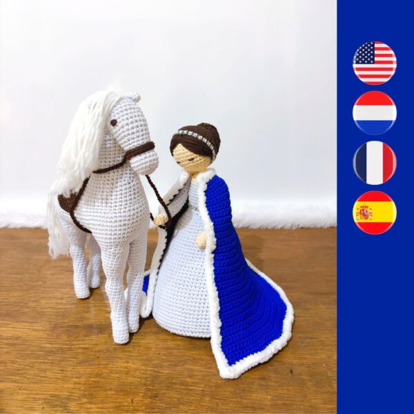 crochet lady with crochet horse