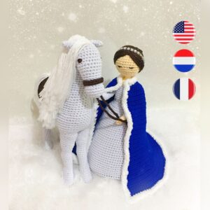 crochet lady with crochet horse