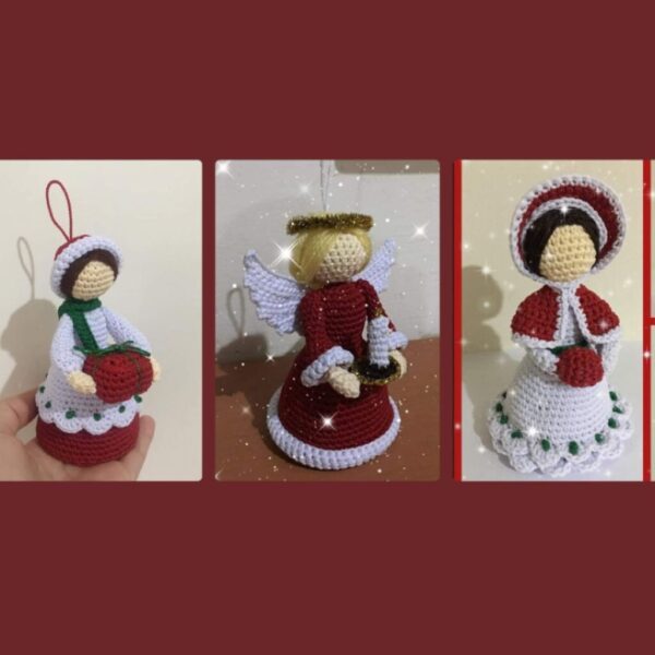 crochet Christmas lady, Christmas angel and lady victoria dolls