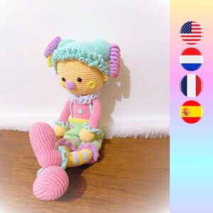 crochet girl clown in pastel colors