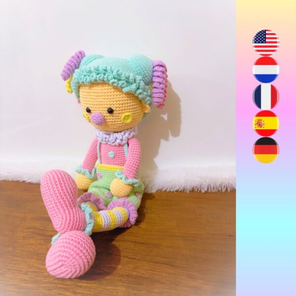 crochet pastel colored clown doll