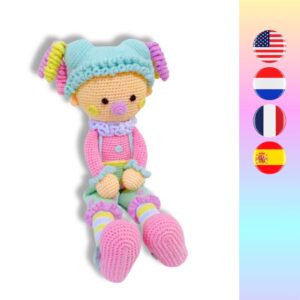 crochet girl clown in pastel colors