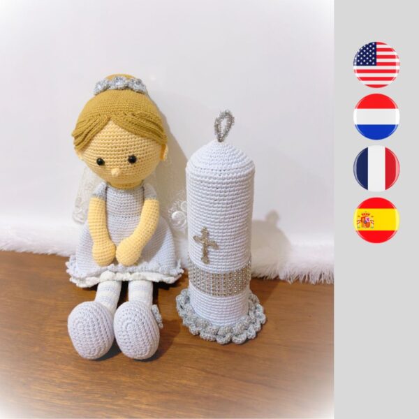 crochet communion girl with crochet communion candle