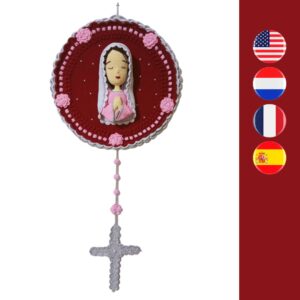 crochet rosary with Virgin Mary bust and cross