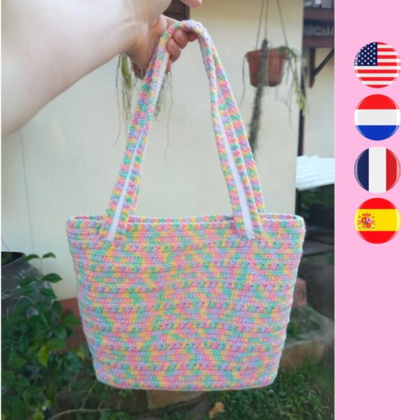 crochet handbag with colorful yarn