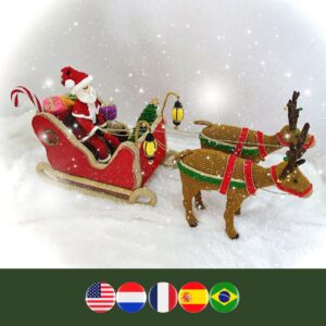 crochet Christmas sleigh with Santa, reindeer, Christmas tree