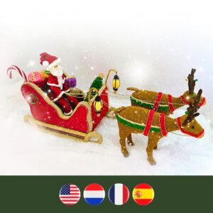 crochet Christmas sleigh with reindeer, Santa, Christmas tree, ...