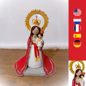 crochet virgin Mary of the rosary holding crochet baby Jesus