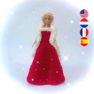 Barbie wearing red Christmas dress with fake fur shawl