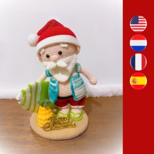 crochet Santa with surfboard and pineapple