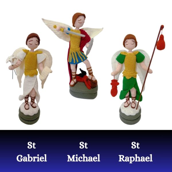 crochet archangels Michael, Gabriel, Raphael
