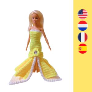 crochet yellow evening Barbie gown