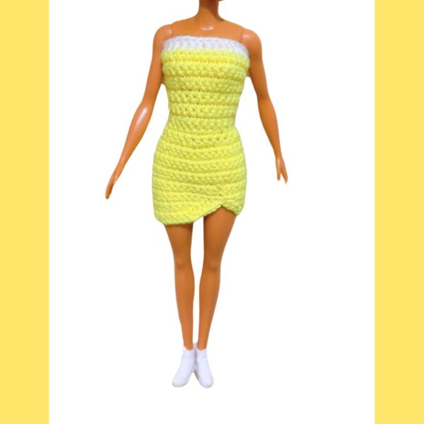 short crochet dress in yellow for Barbie
